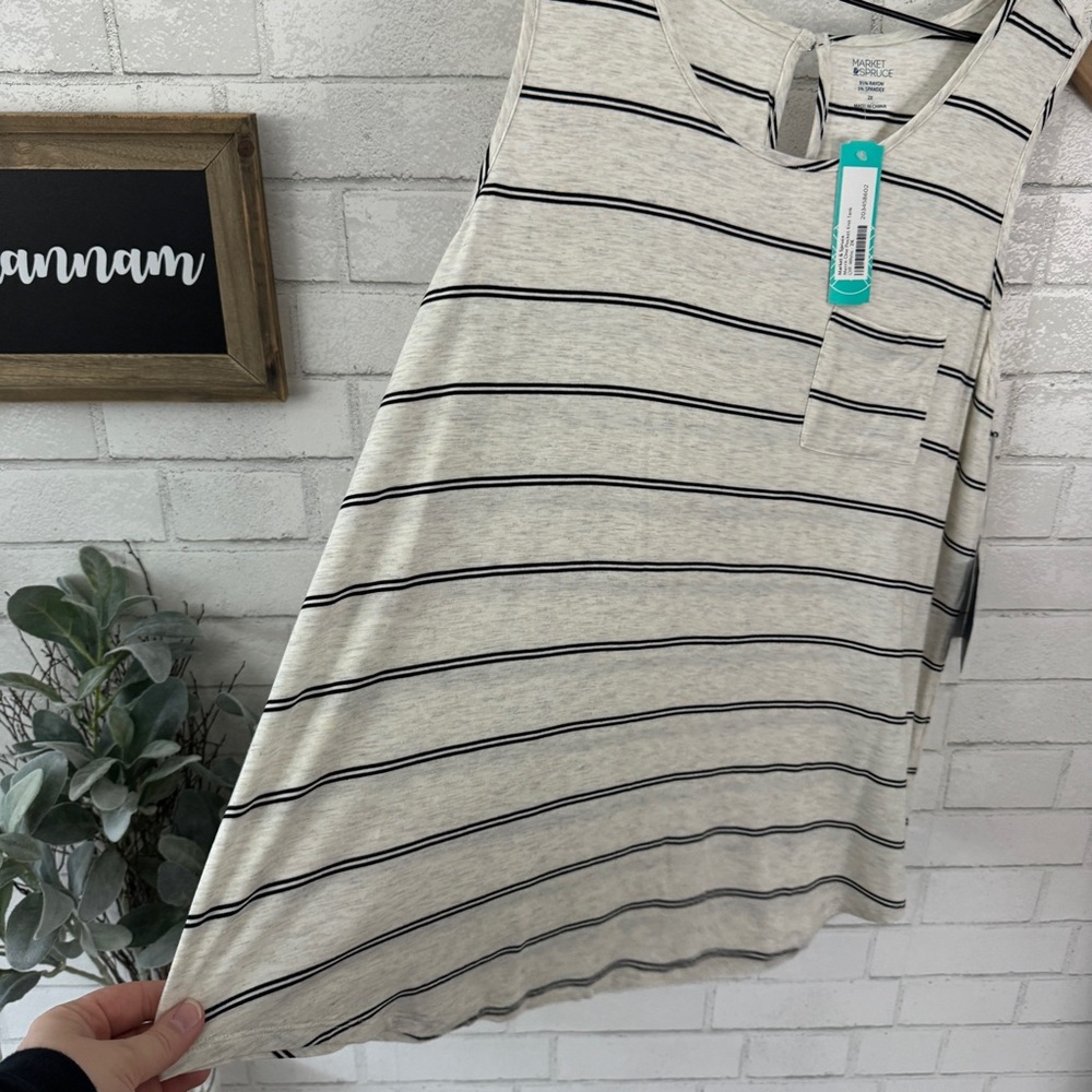 MARKET & SPRUCE Stitch Fix Striped Off-White Merrit One Pocket Knit Tank - Picture 4 of 8